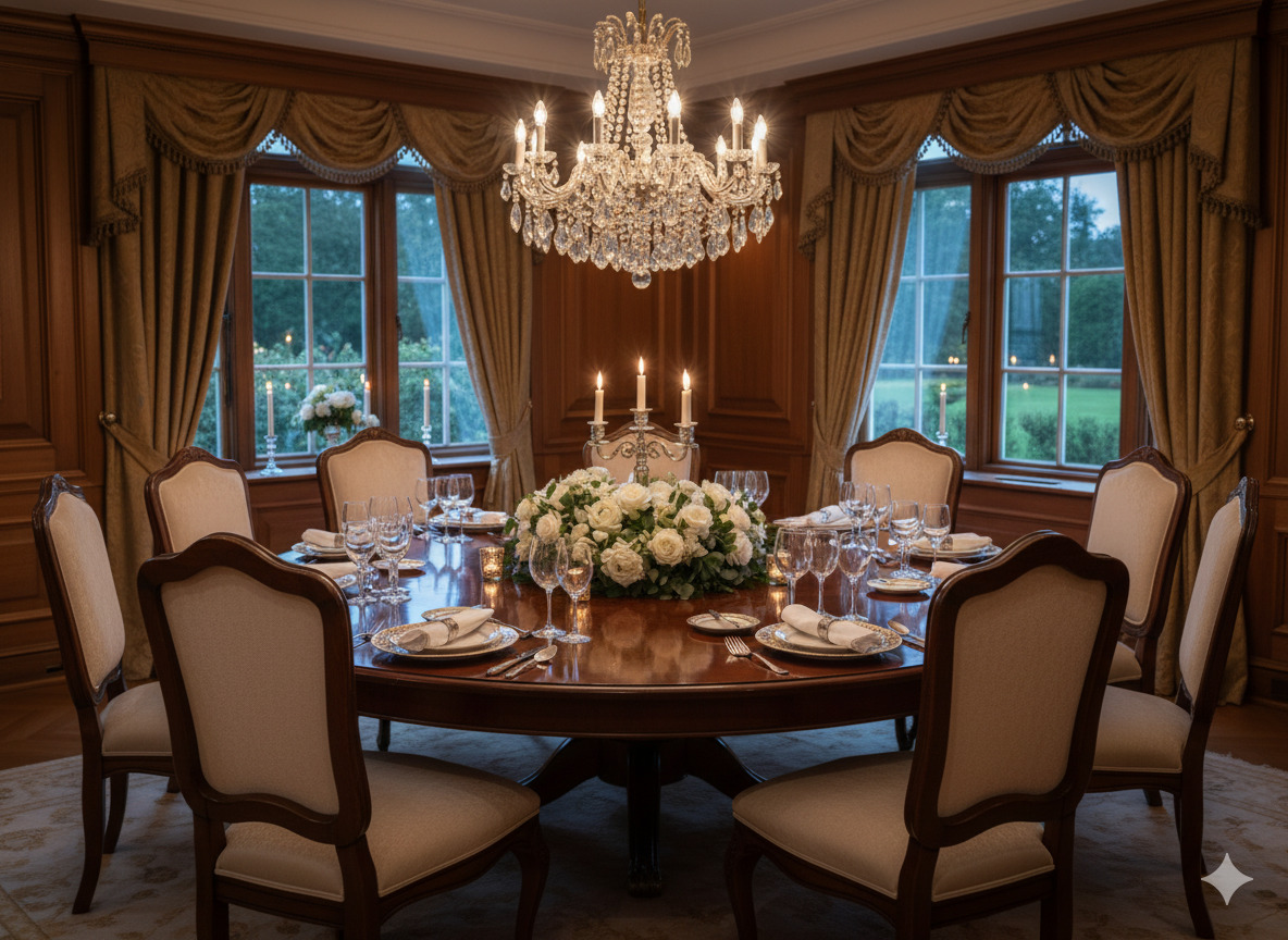 Elegant round dining table with chairs